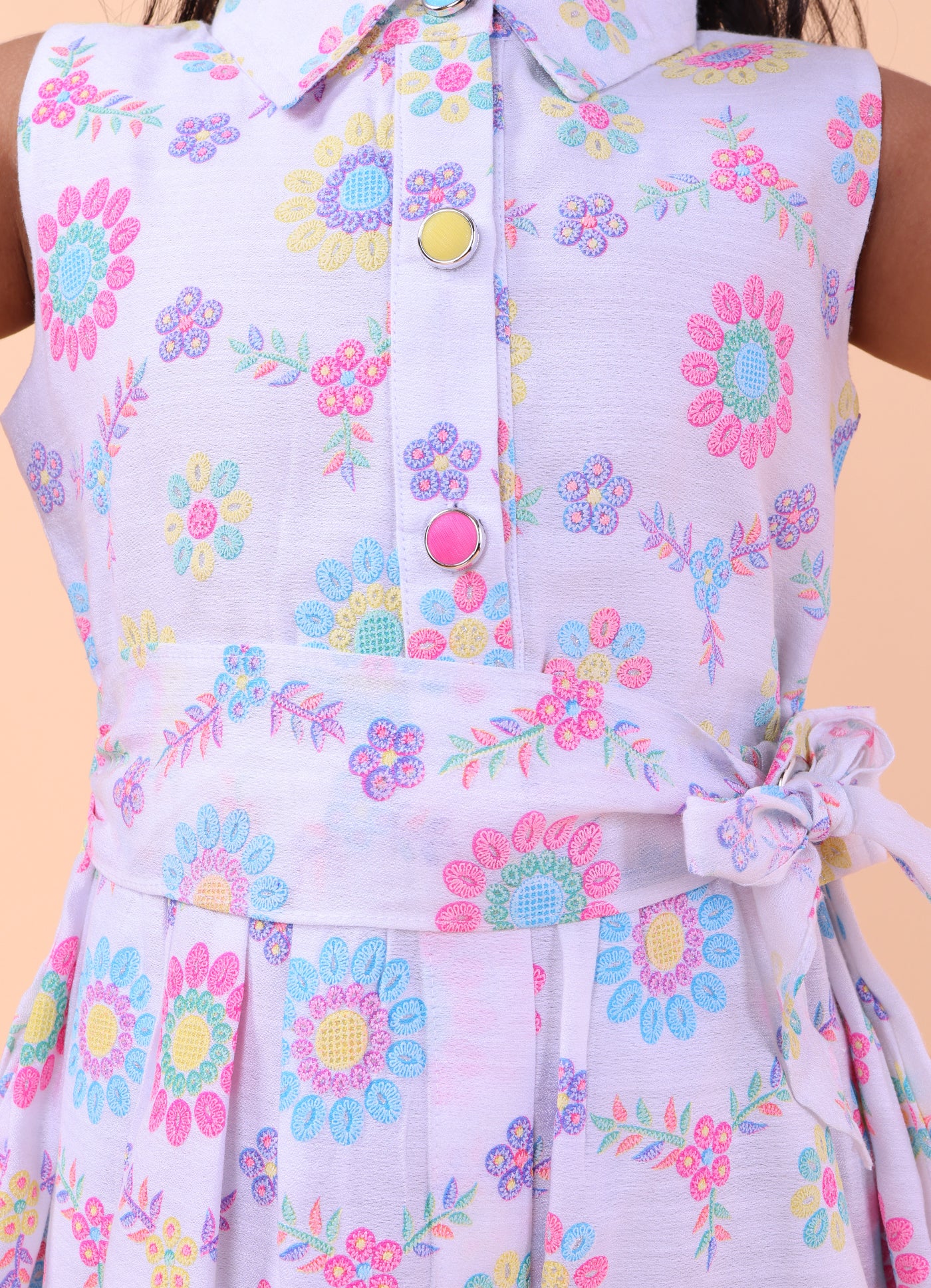 Pastel Bloom Sleeveless Shirt Dress ๐ธ
