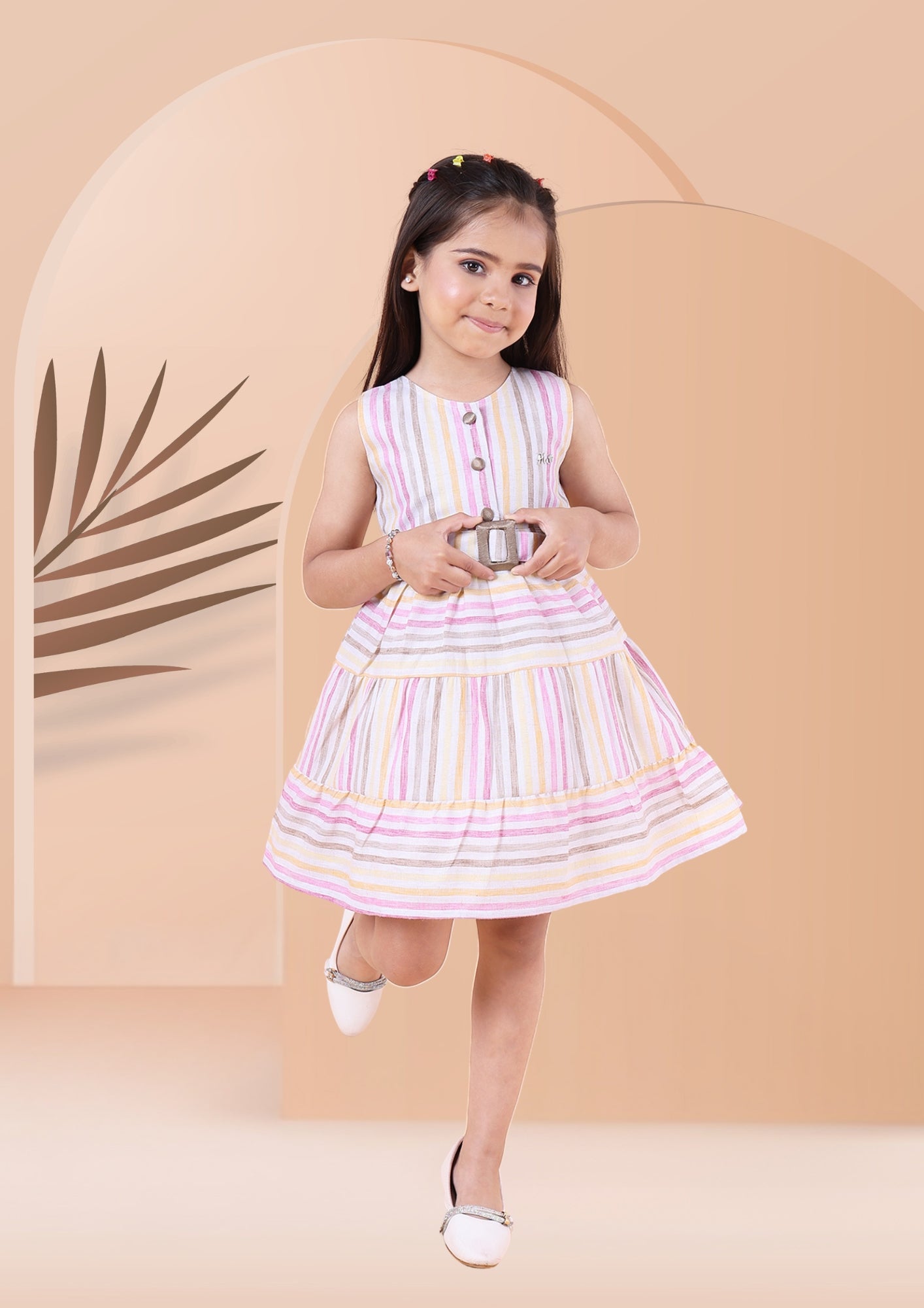 Striped Linen Dress with Belt