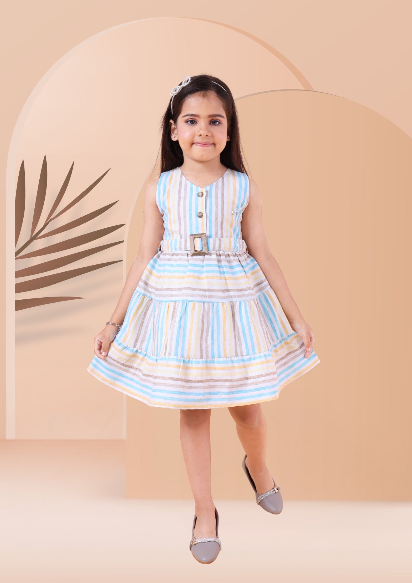 Striped Linen Dress with Belt