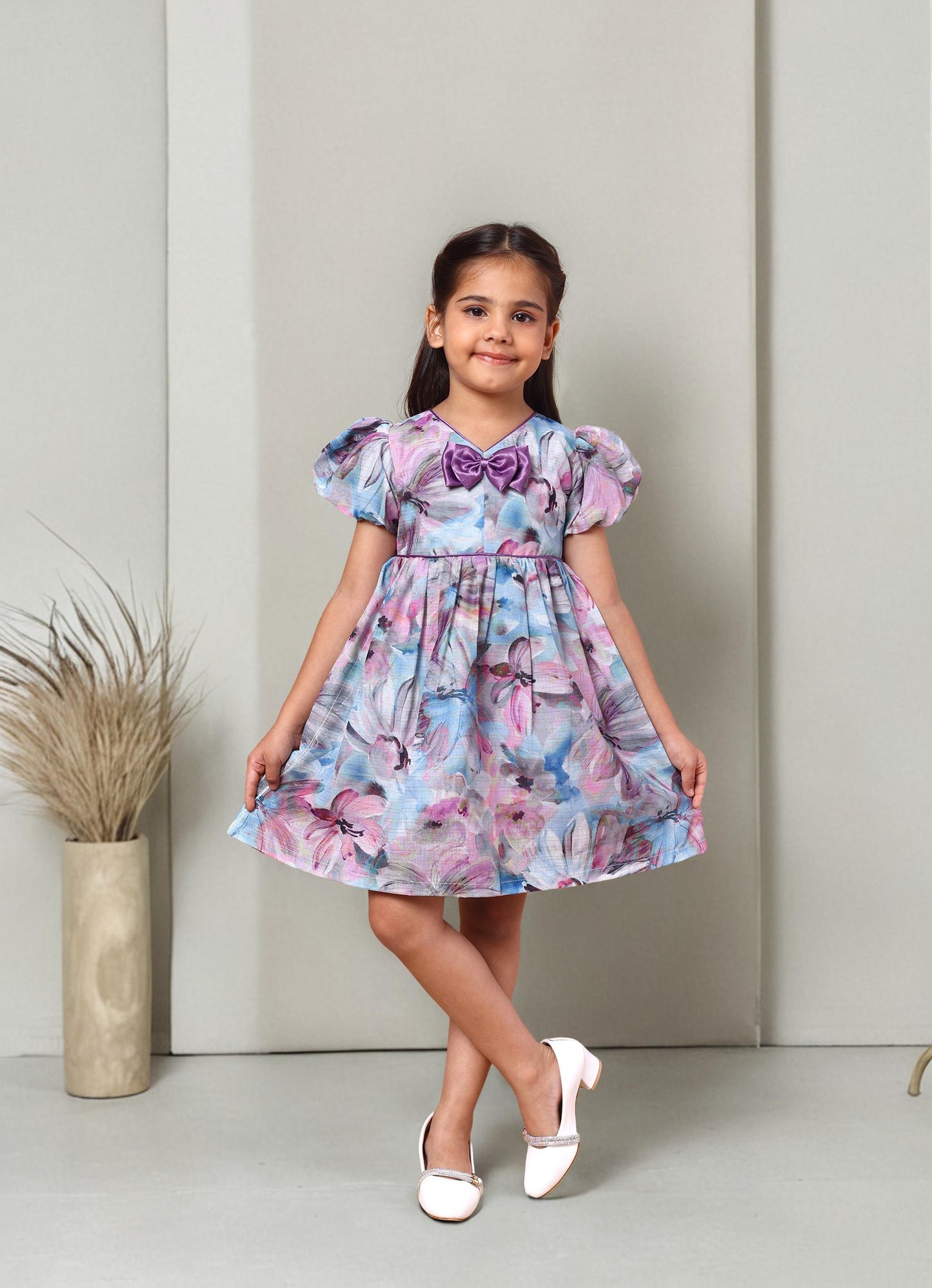 Fancy Print Bow Dress