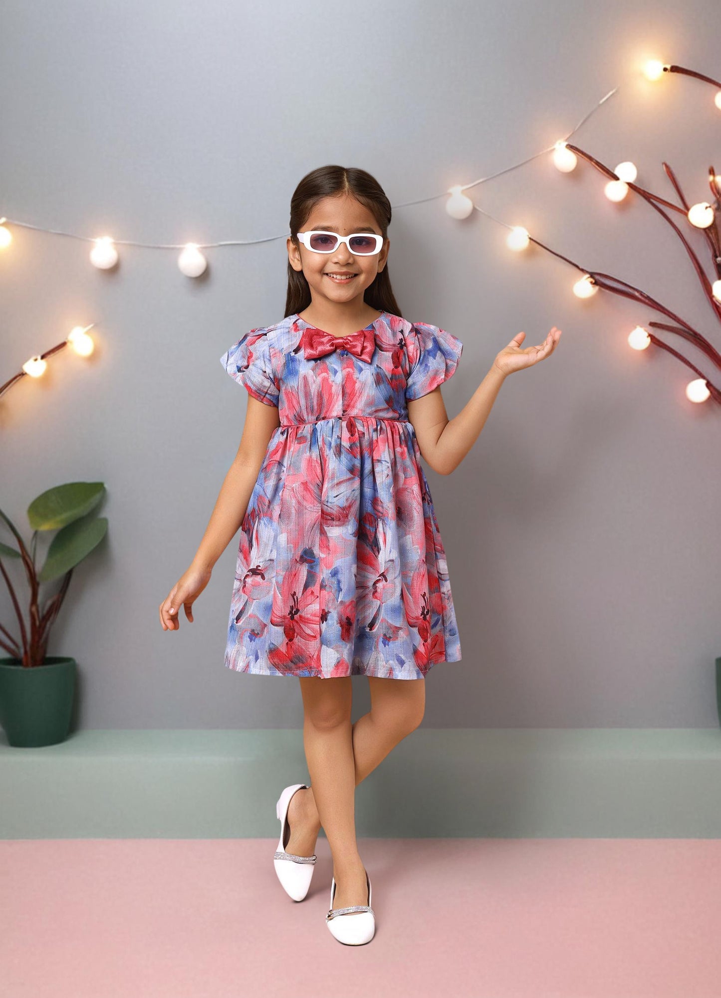 Fancy Print Bow Dress