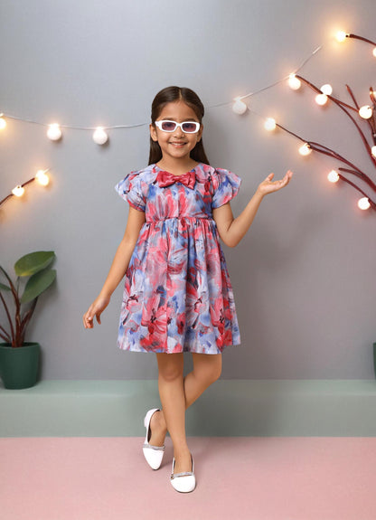 Fancy Print Bow Dress
