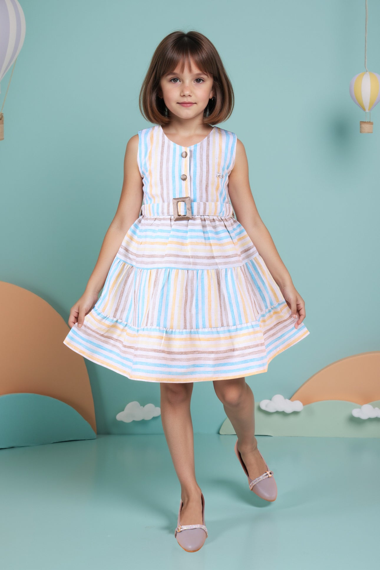 Striped Linen Dress with Belt
