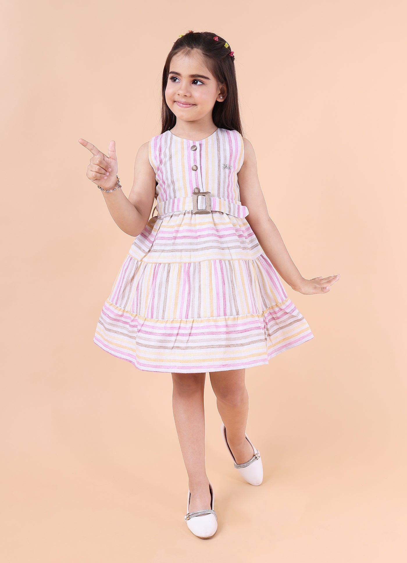 Striped Linen Dress with Belt