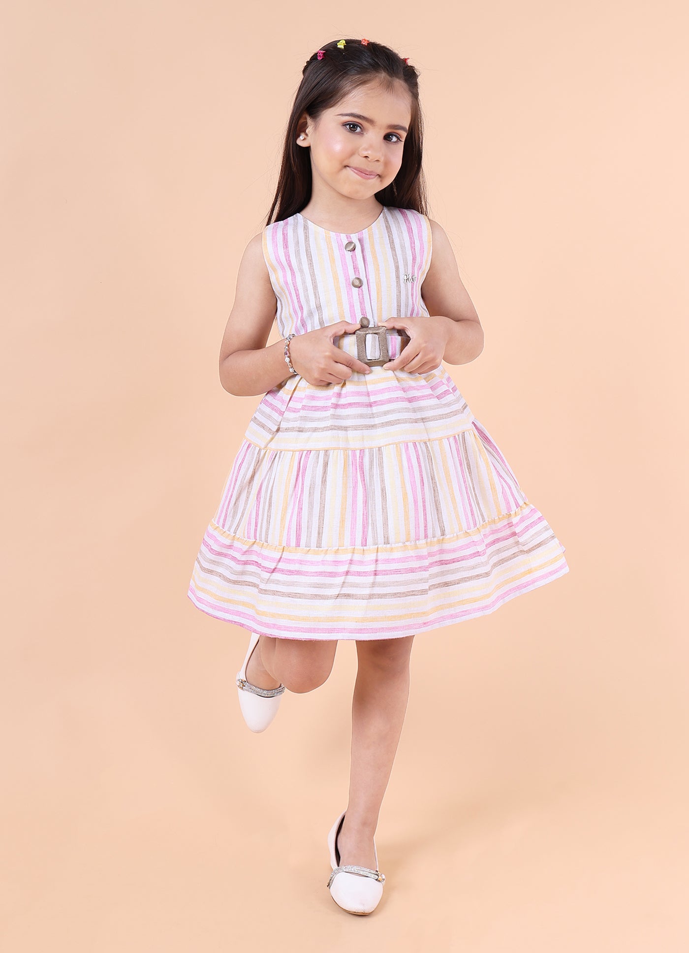 Striped Linen Dress with Belt