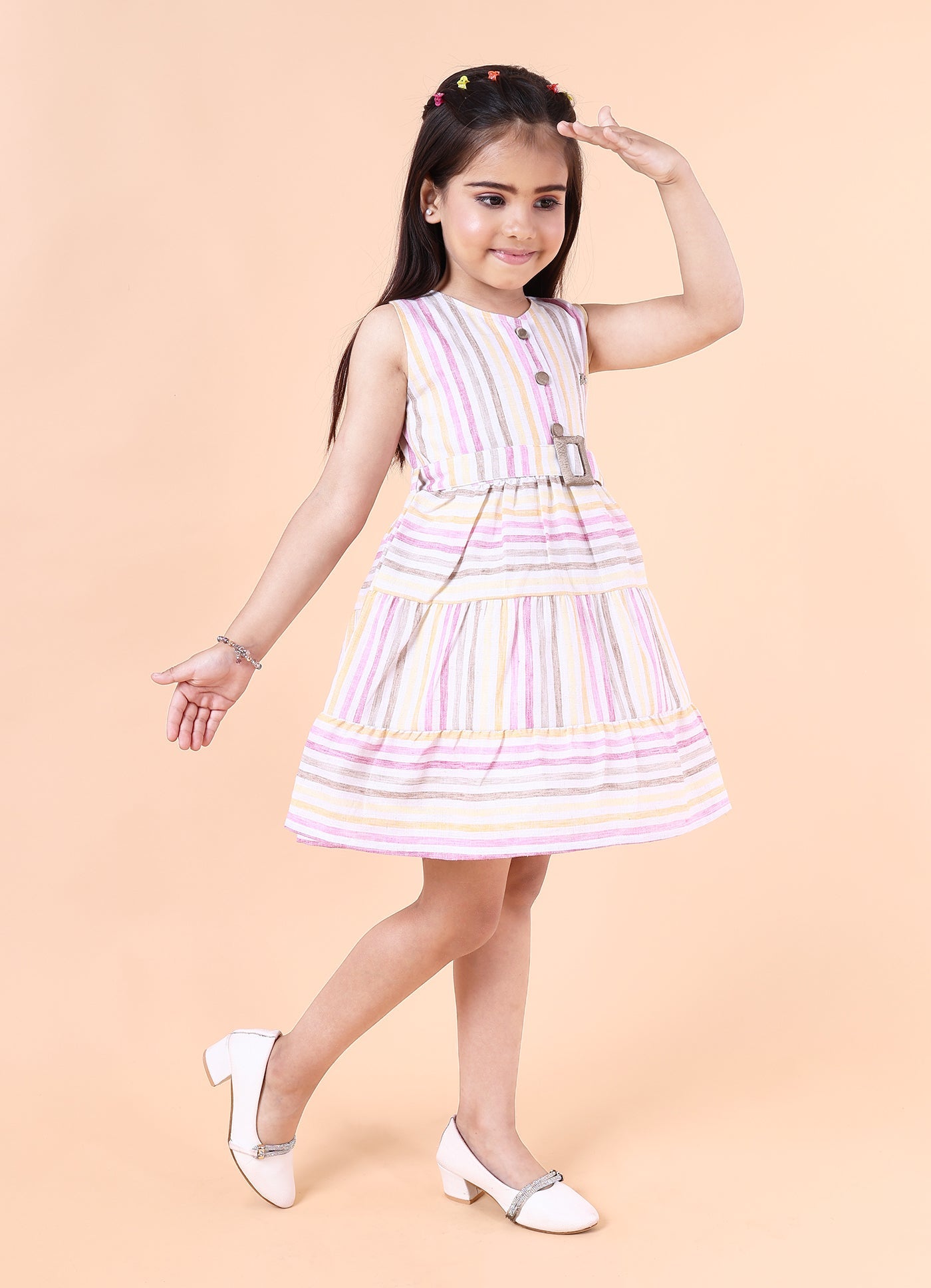 Striped Linen Dress with Belt