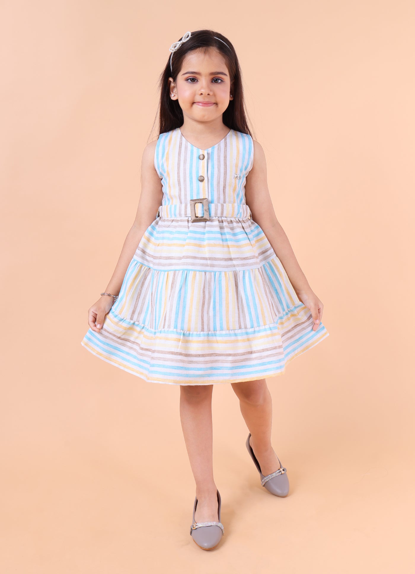 Striped Linen Dress with Belt