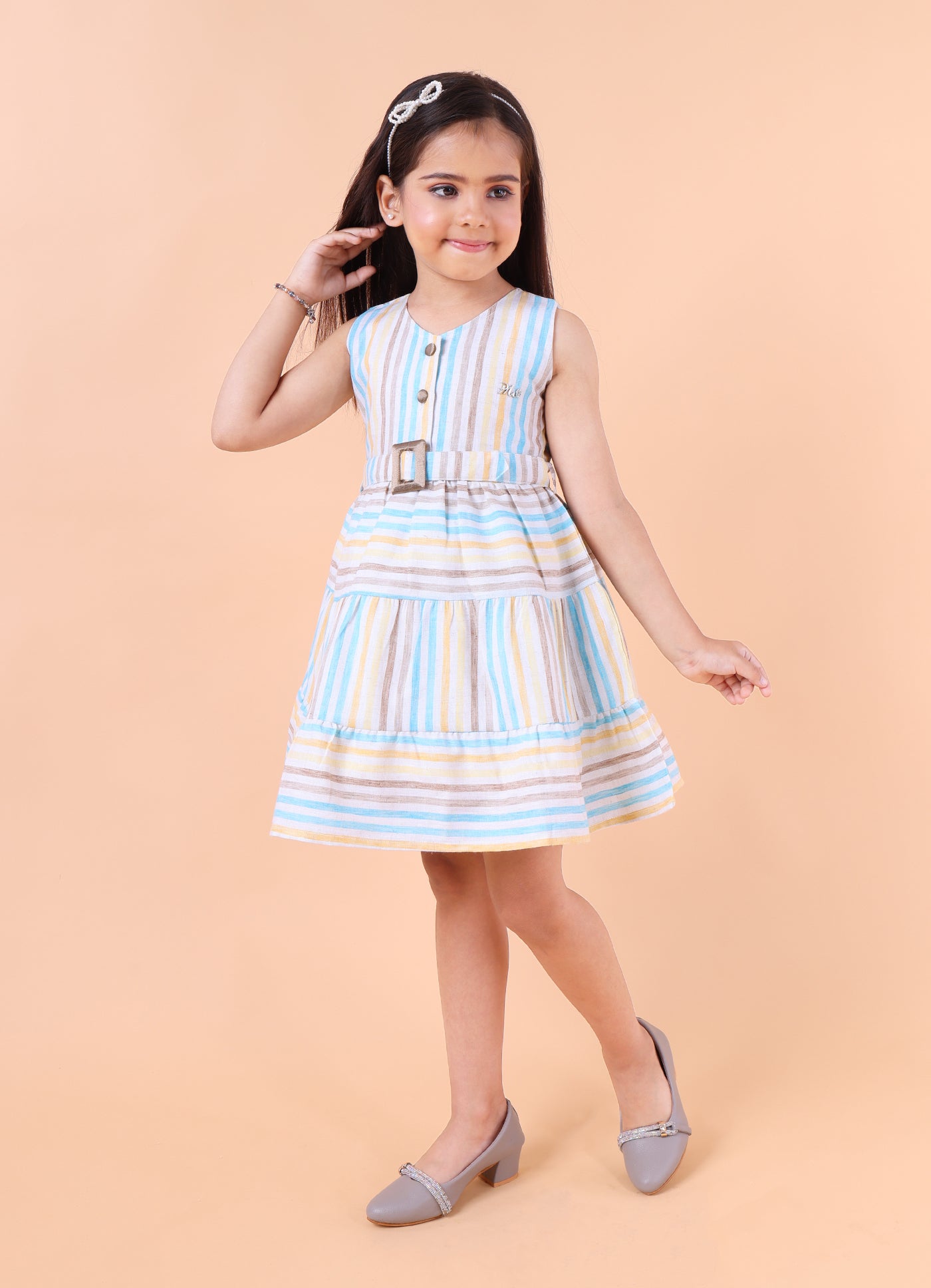 Striped Linen Dress with Belt