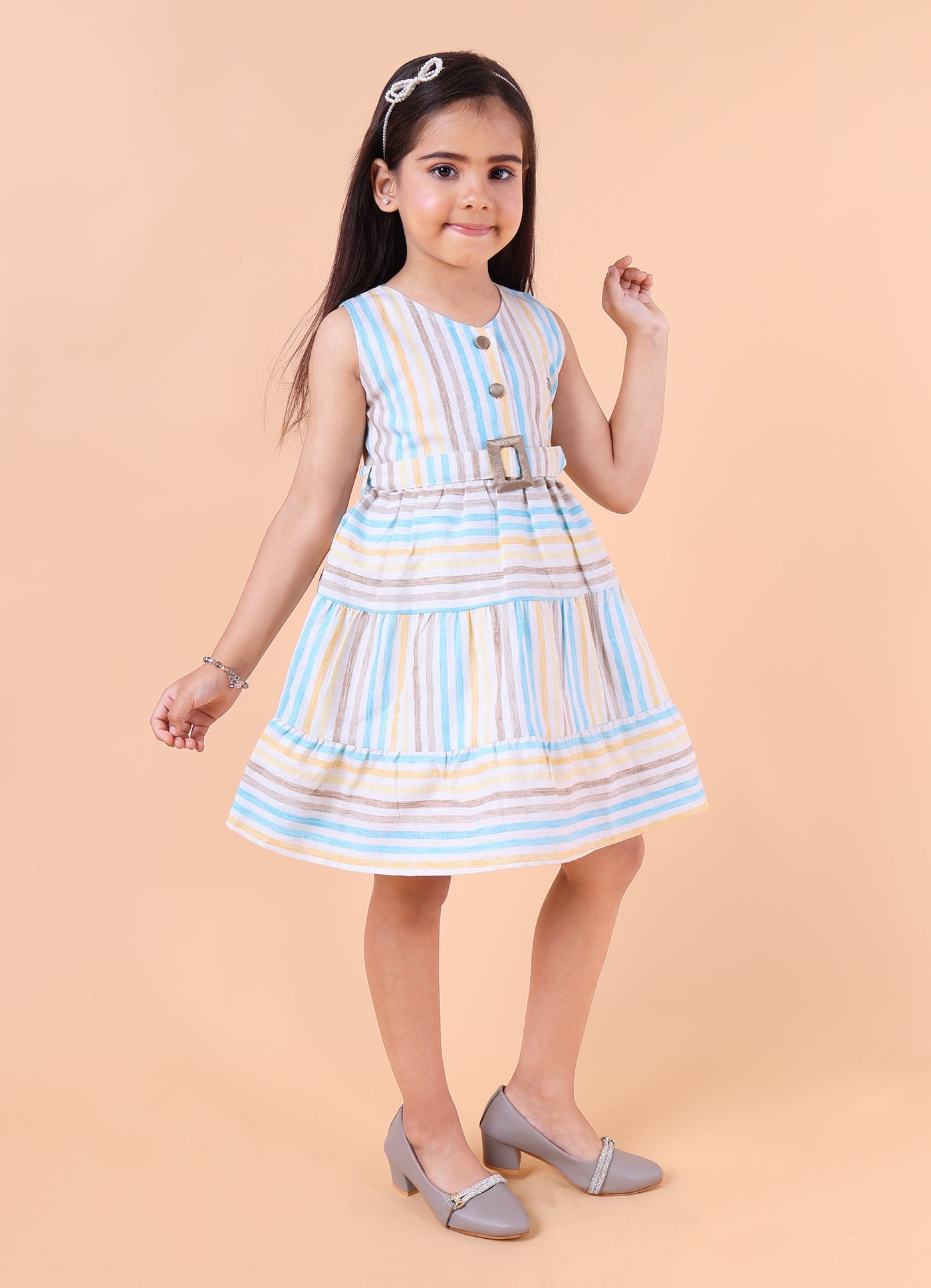 Striped Linen Dress with Belt