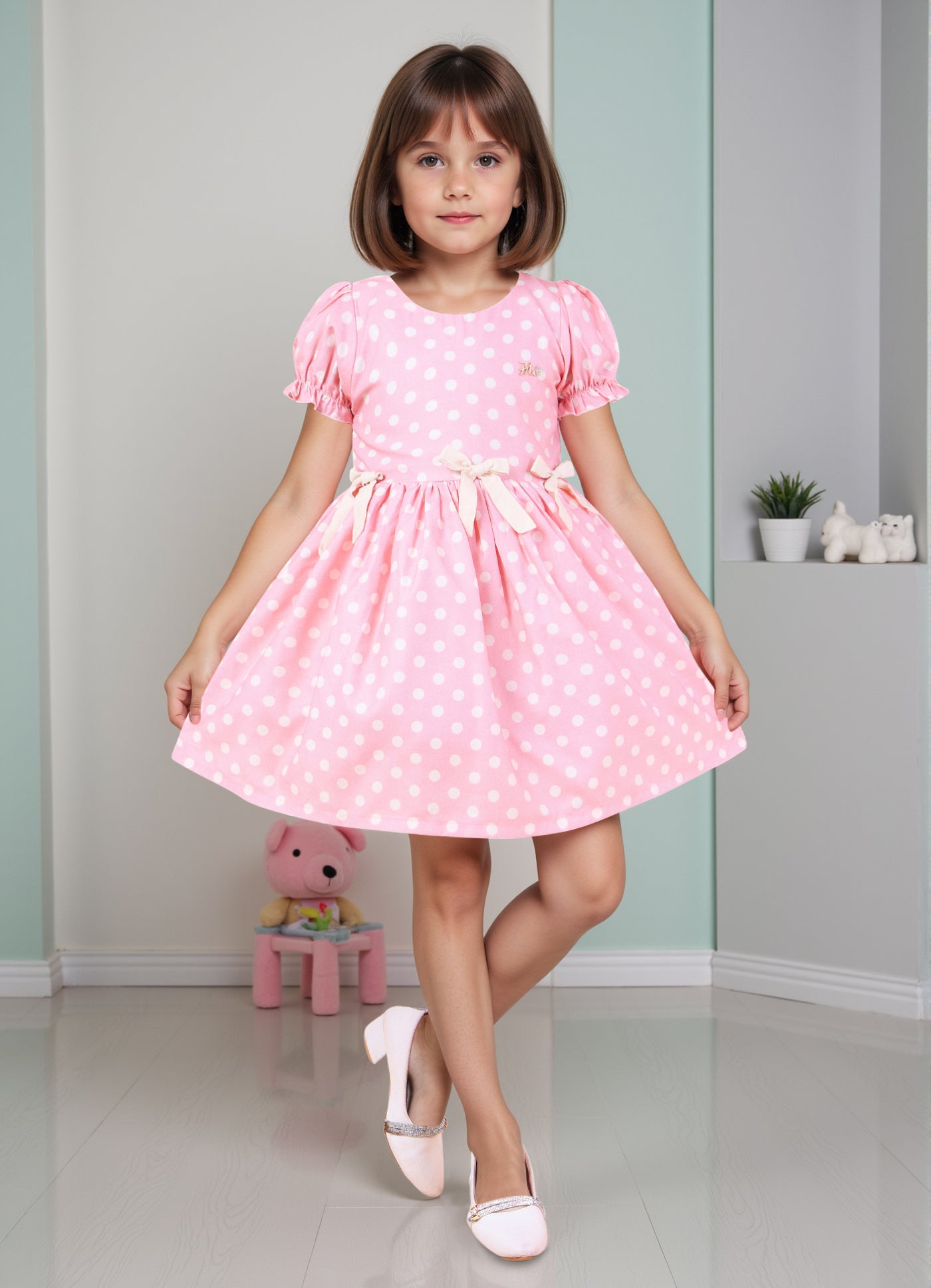 Polka Princess Puff Sleeve Dress