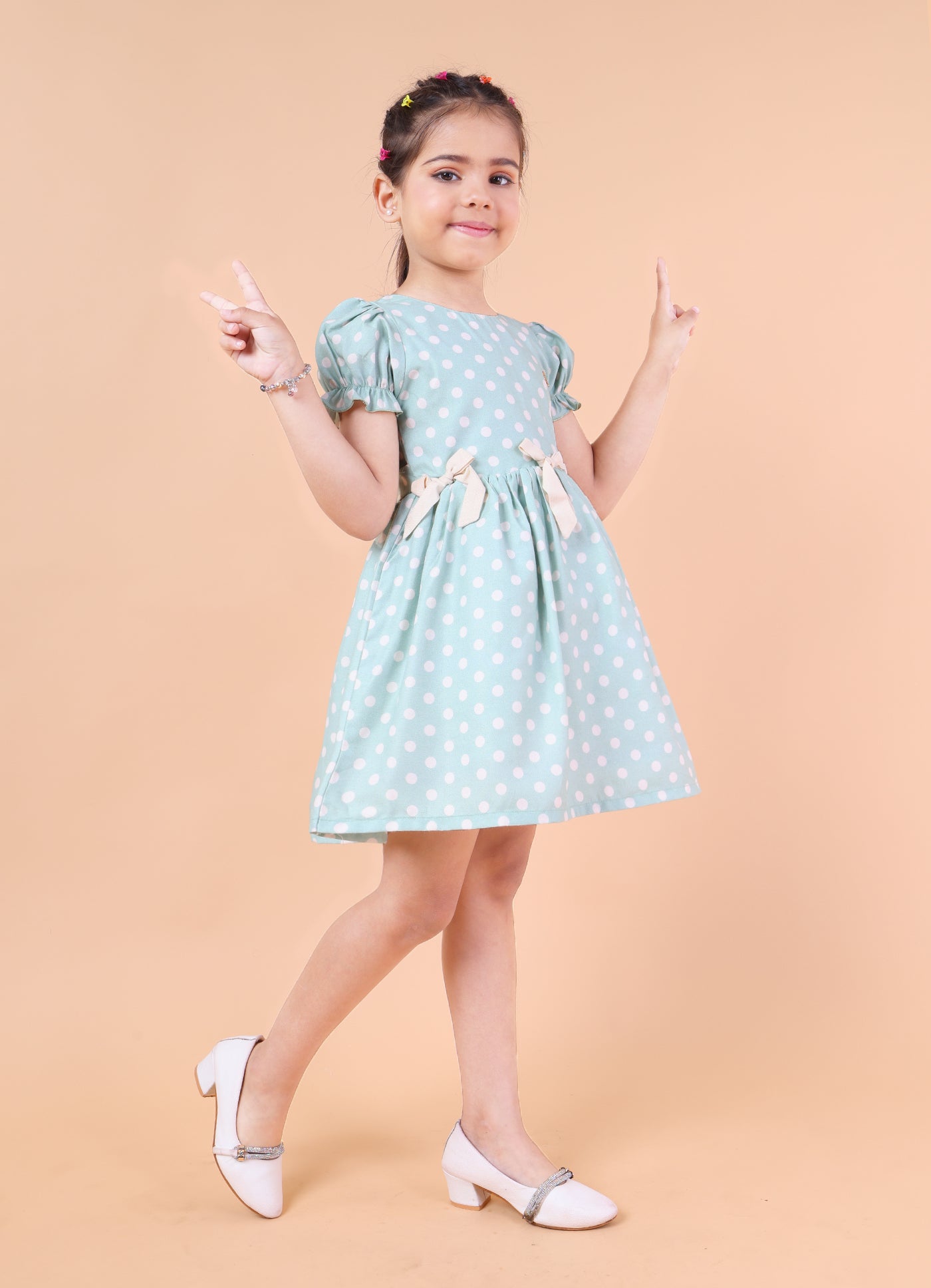 Polka Princess Puff Sleeve Dress