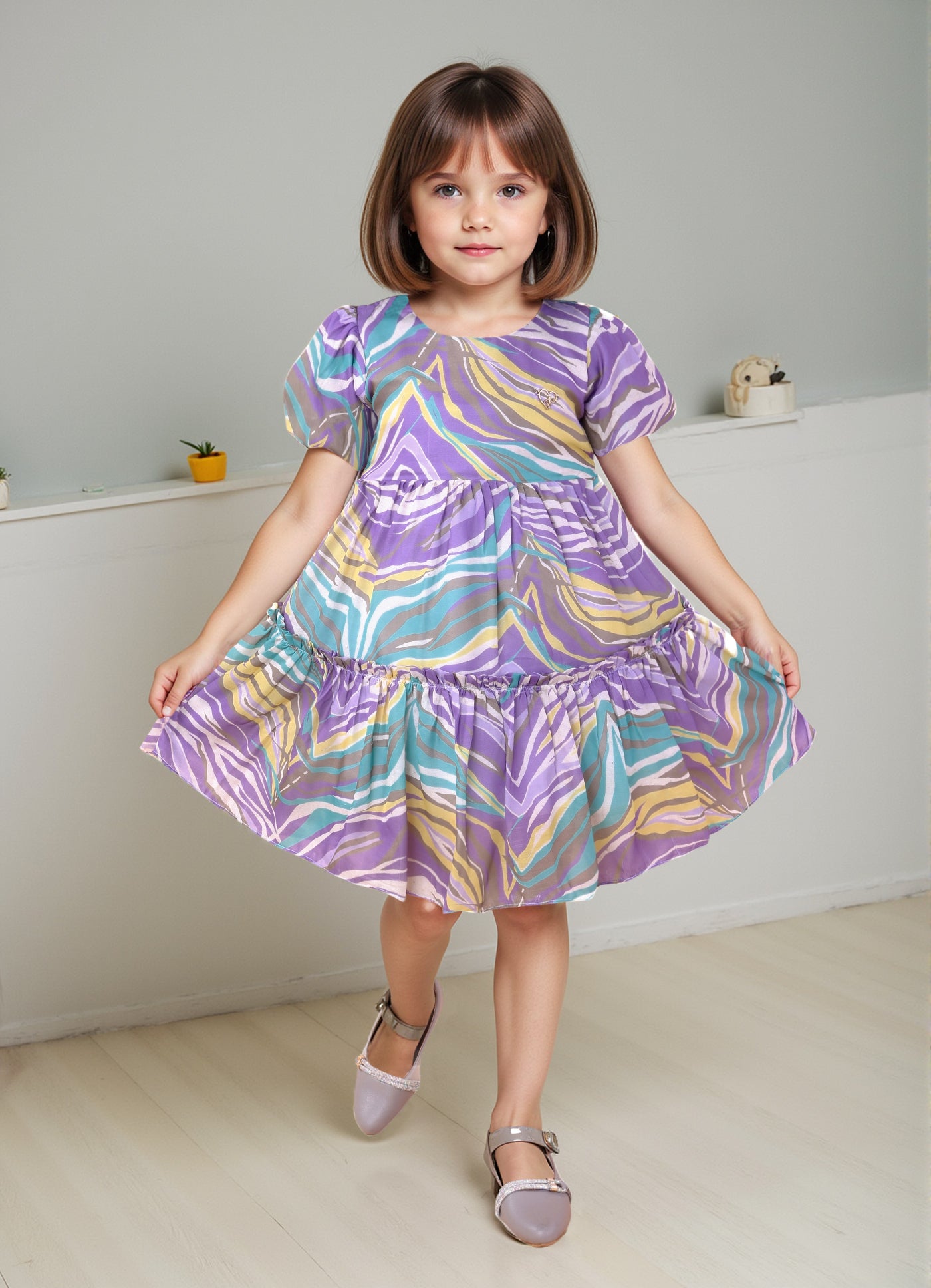 Candy Swirl Puff Sleeve Frock