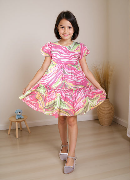 Candy Swirl Puff Sleeve Frock
