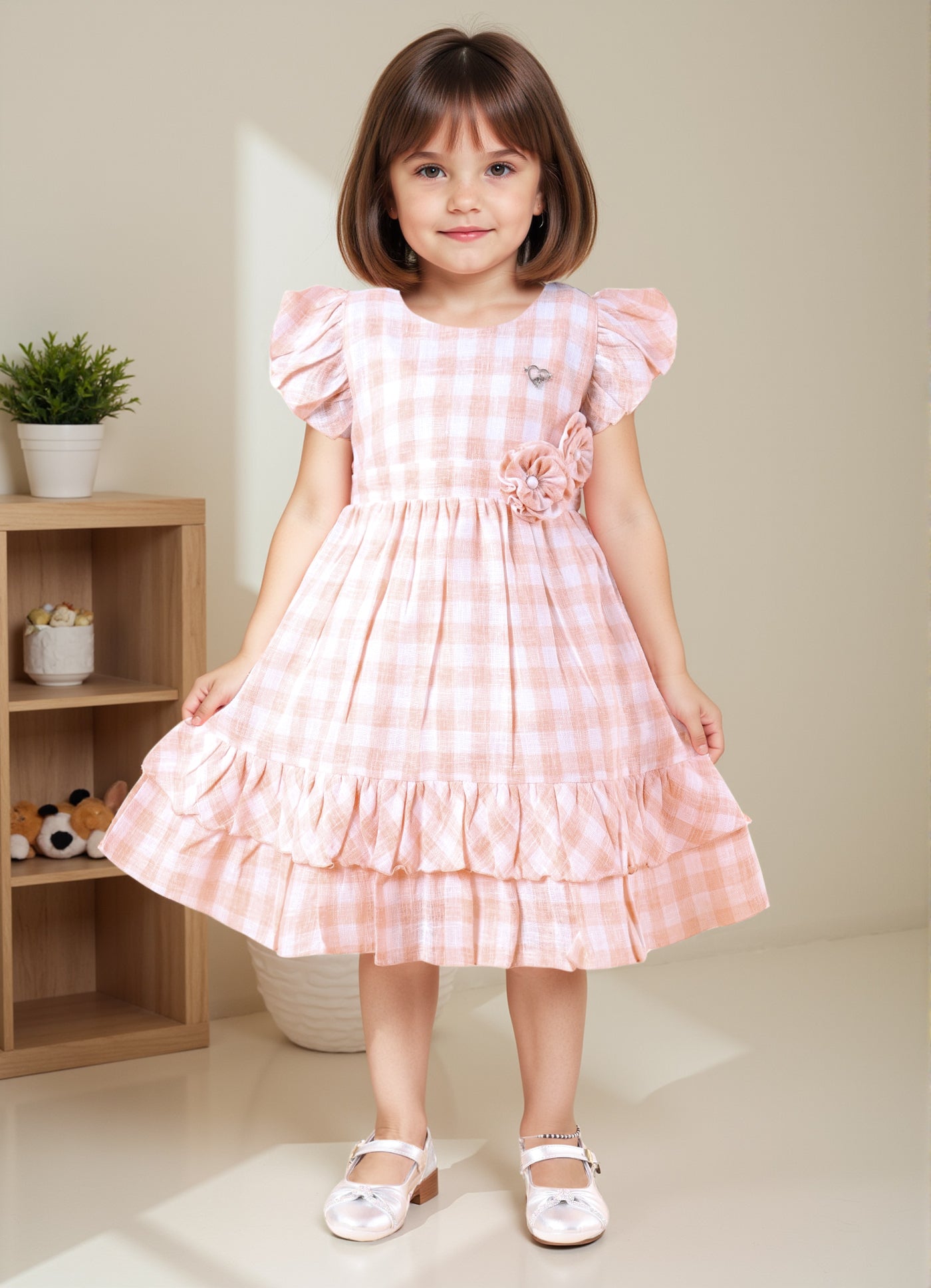 Sweet Gingham Bloom Frock