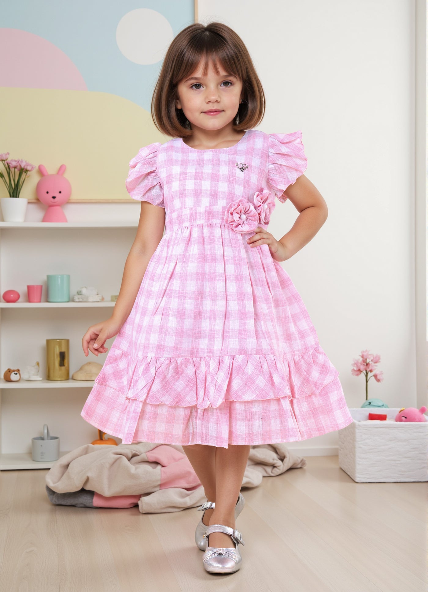 Sweet Gingham Bloom Frock