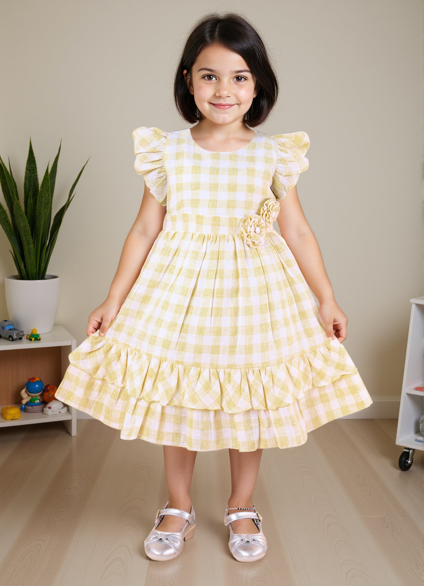 Sweet Gingham Bloom Frock