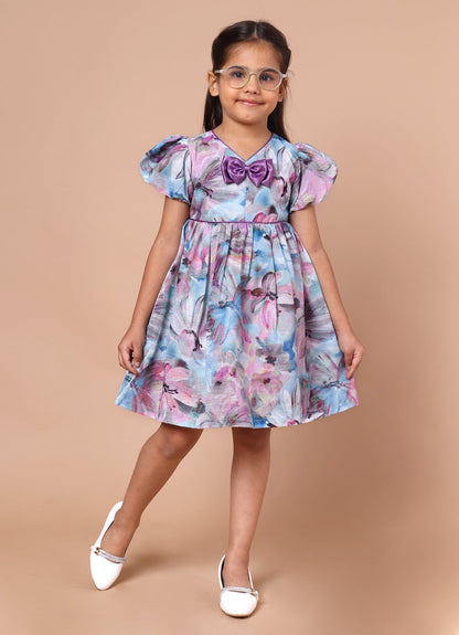 Fancy Print Bow Dress