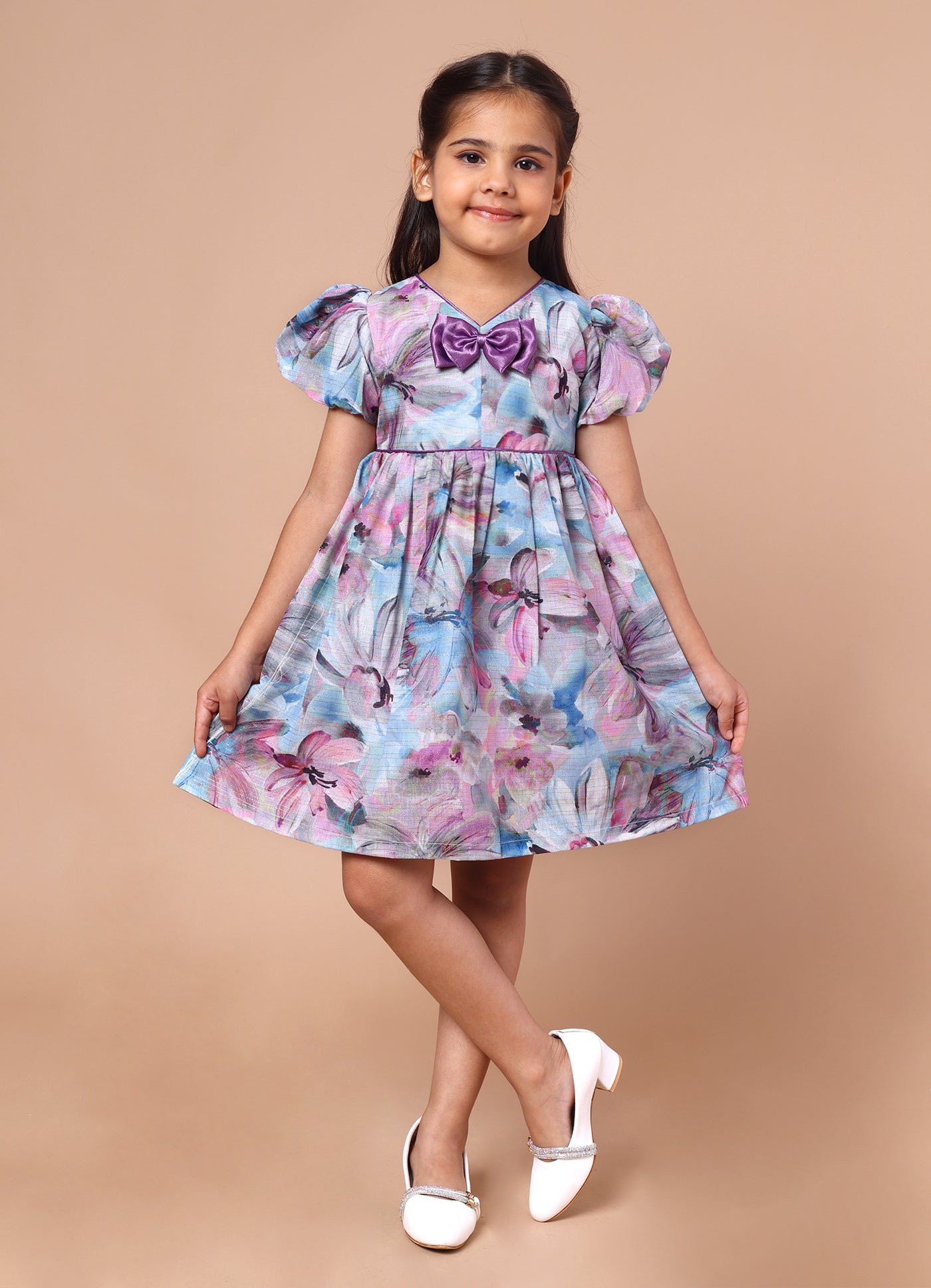 Fancy Print Bow Dress