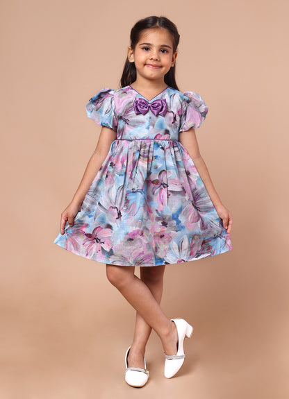 Fancy Print Bow Dress